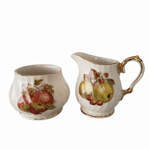Vintage Sadler England Swirl Mini Creamer and Sugar Bowl With Fruit & Nu…